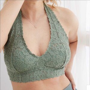 Aerie Halter Top V Neck Lined Lace Bralette